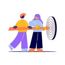 Image de personnages vectoriels qui tiennent ensemble une flèche, pour la faire atteindre sa cible.